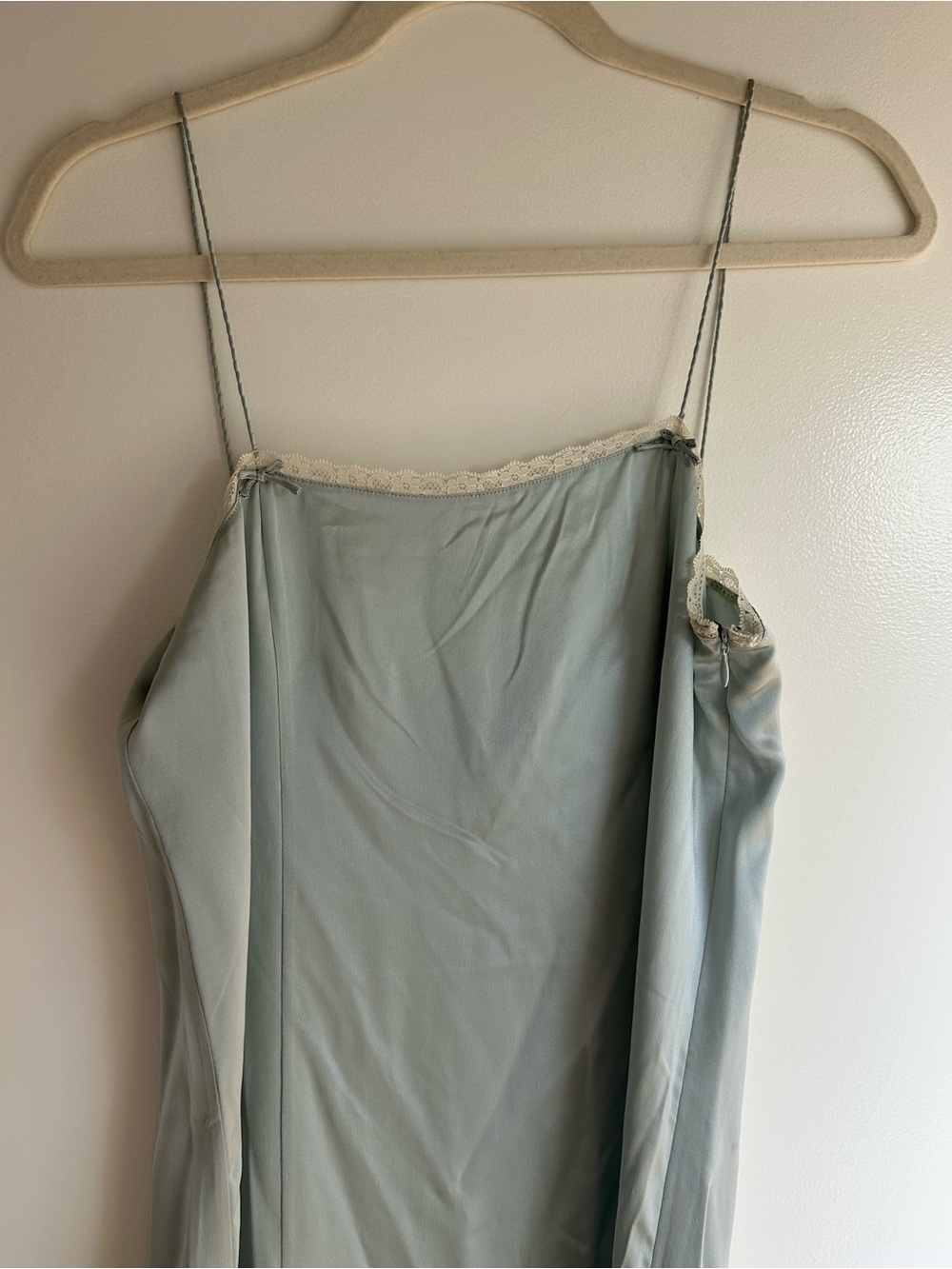 Light Blue Slip Maxi Dress with Ruffle Hem - Picture 3 of 7